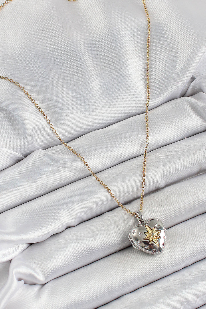 EBJ 316L Stainless Steel Chain Adjustable North Star Heart Model with Zircon Stone Gold and Silver Color Women's Necklace - Champigny-sur-Marne