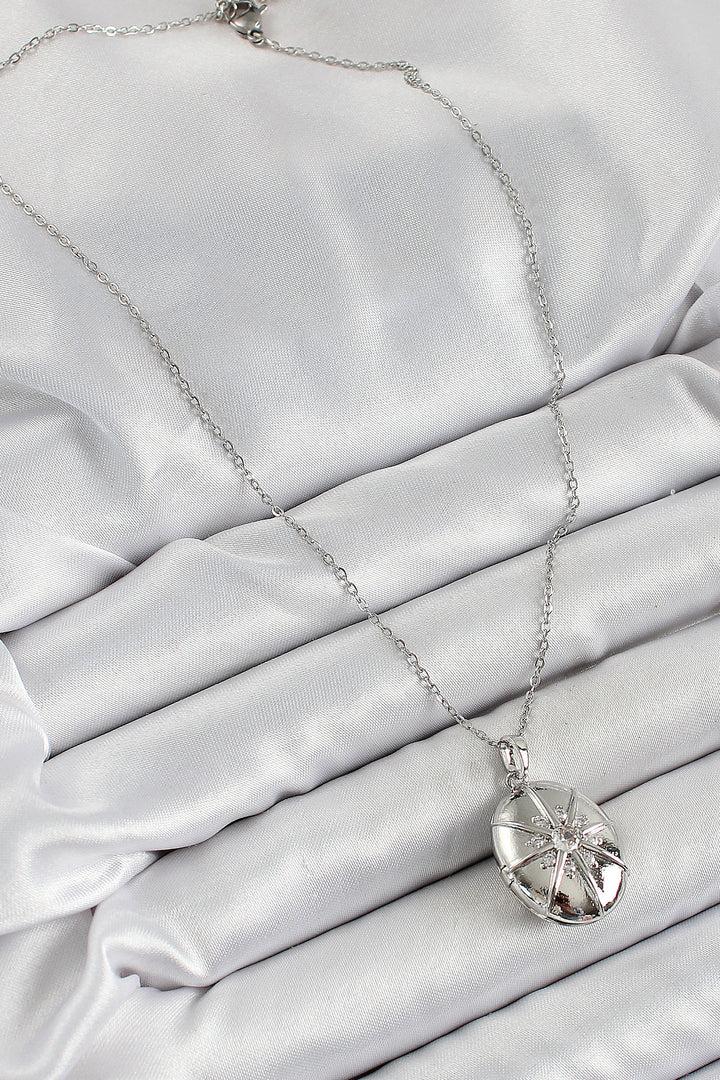EBJ 316L Stainless Steel Chain Openable Medallion Model Necklace with Zircon Stone Silver Color Women's Necklace - Titusville