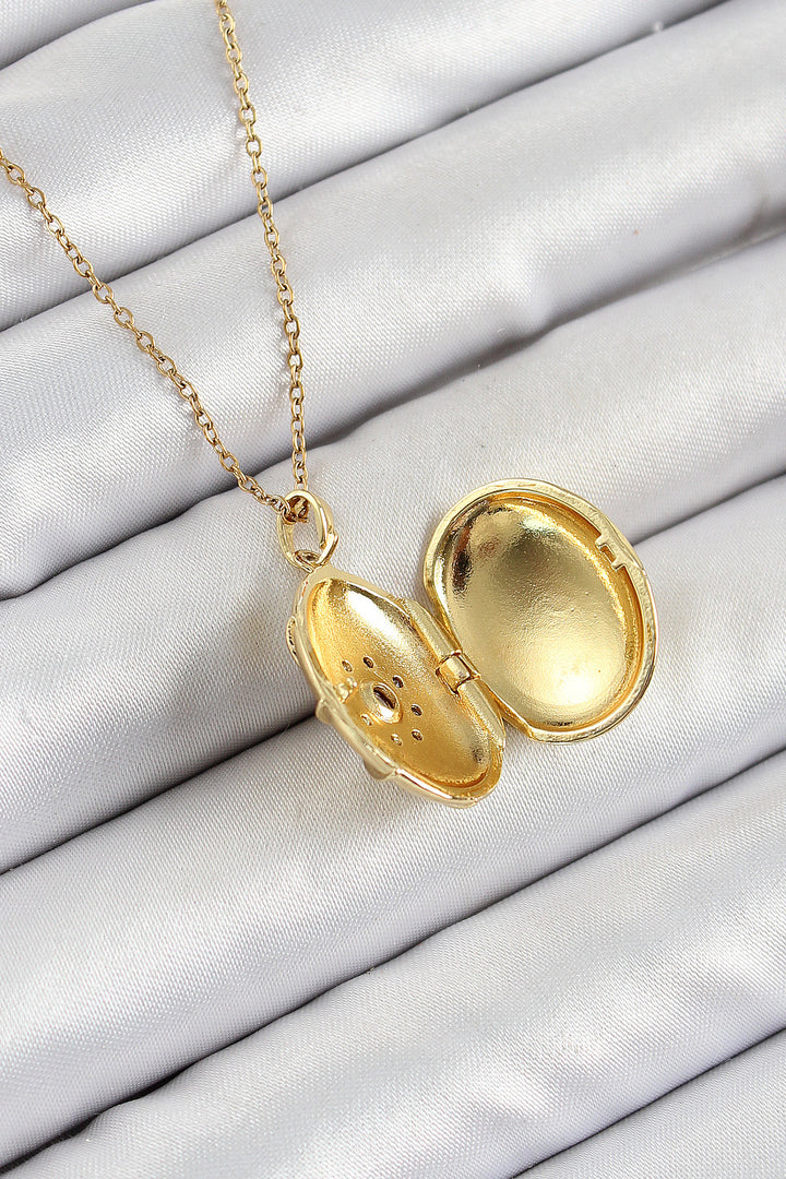 EBJ 316L Stainless Steel Chain Openable Medallion Model Necklace with Zircon Stone Gold Color Women's Necklace - Mableton
