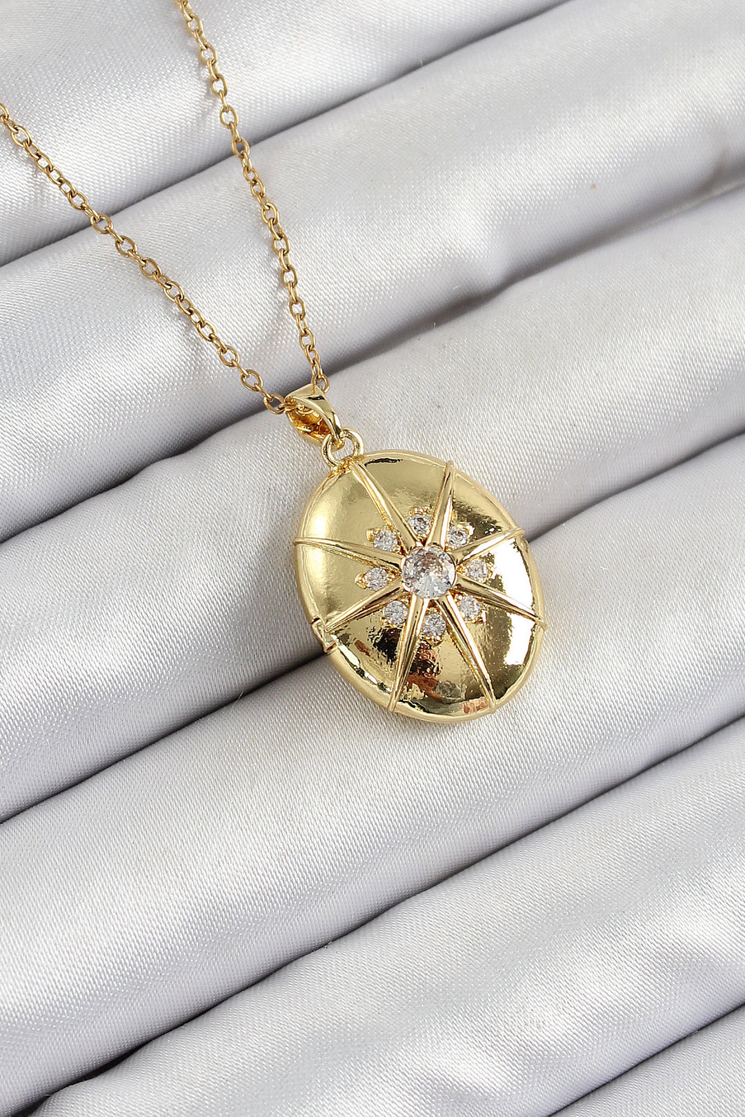 EBJ 316L Stainless Steel Chain Openable Medallion Model Necklace with Zircon Stone Gold Color Women's Necklace - Mableton