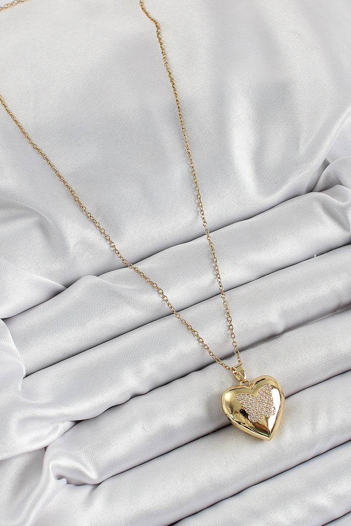 EBJ 316L Stainless Steel Chain Adjustable Butterfly Shaped Heart Model Zircon Stone Gold Color Women's Necklace - Allen