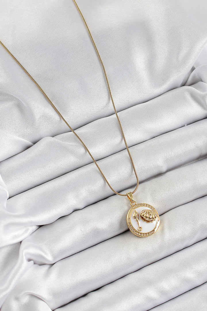 EBJ 316L Steel Chain White Enamel Artistic Portrait Oyster Model Gold Color Women's Necklace - Sudbury