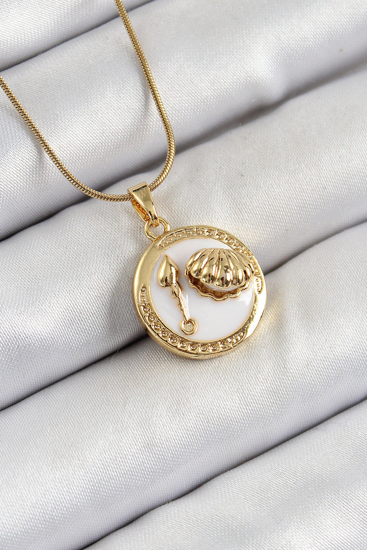 EBJ 316L Steel Chain White Enamel Artistic Portrait Oyster Model Gold Color Women's Necklace - Sudbury
