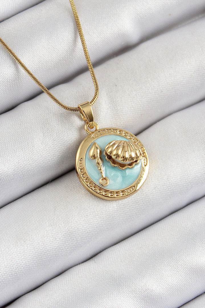 EBJ 316L Steel Chain Turquoise Enamel Artistic Portrait Oyster Model Gold Color Women's Necklace - Santa Eulalia del Río