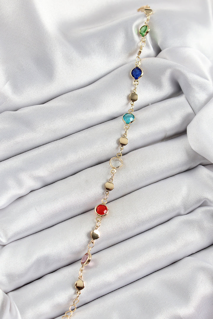 EBJ Gold Color Women's Bracelet with Mixed Color Zircon Stones - Morden