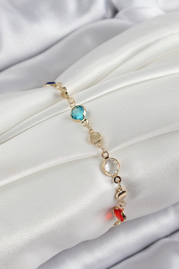 EBJ Gold Color Women's Bracelet with Mixed Color Zircon Stones - Morden