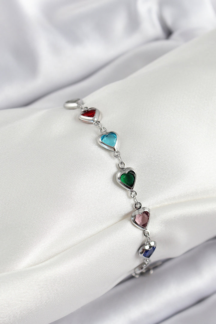 EBJ Rice Silver Color Mixed Color Heart Zircon Stone Women's Bracelet - Wichita Falls