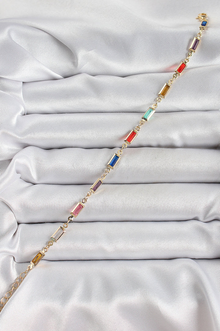 EBJ Rice Gold Color Mixed Color Square Zircon Stone Women's Bracelet - Moncalieri