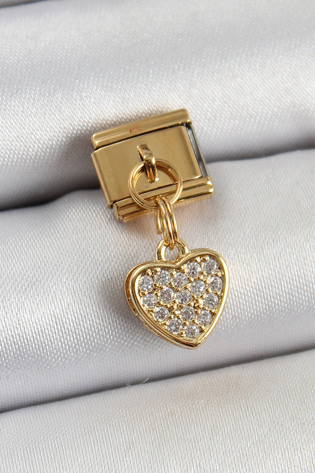 EBJ 316L Stainless Steel Dangling Heart Model Gold Color Nomination Charm with Zircon Stone - Lelystad