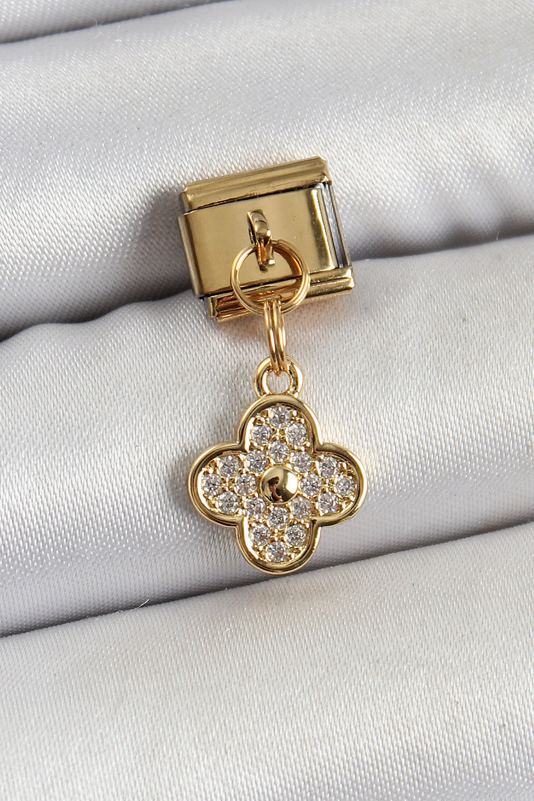 EBJ 316L Stainless Steel Clover Model Gold Color Nomination Charm with Zircon Stone - Osimo