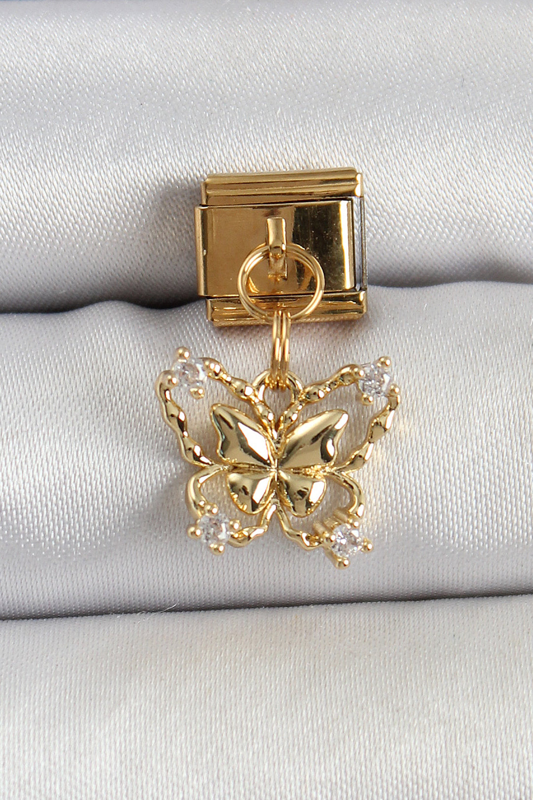 EBJ 316L Stainless Steel Dangling Butterfly Model Gold Color Nomination Charm with Zircon Stone - Wigan