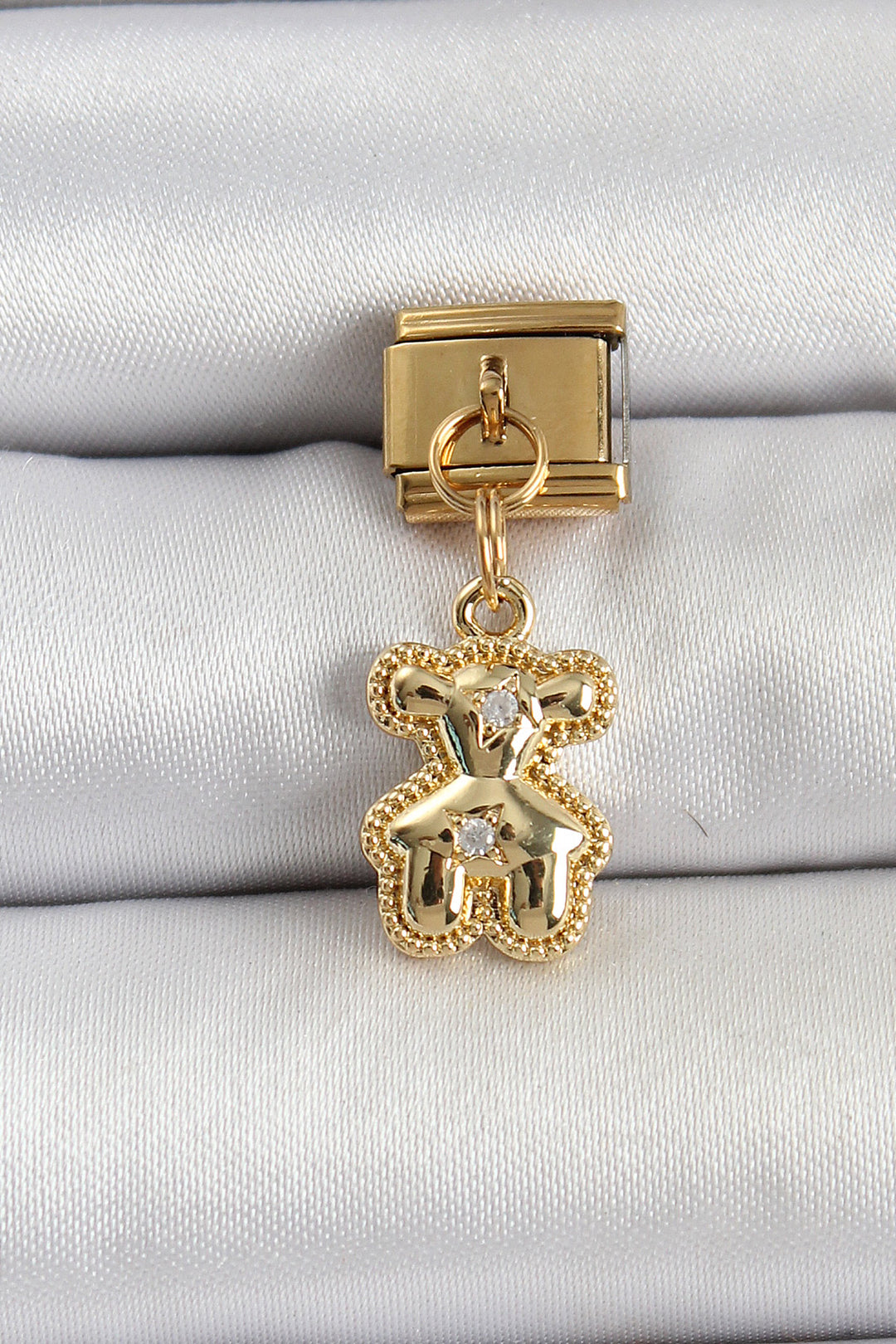 EBJ 316L Stainless Steel Dangling Bear Model Gold Color Nomination Charm with Zircon Stone - Watford