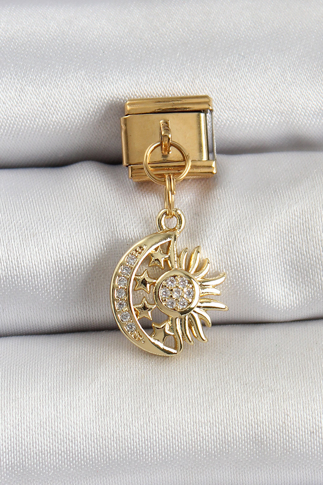 EBJ 316L Stainless Steel Dangling Charm with Zircon Stones in Moon and Sun Design Gold Color Nomination Charm - Lawton