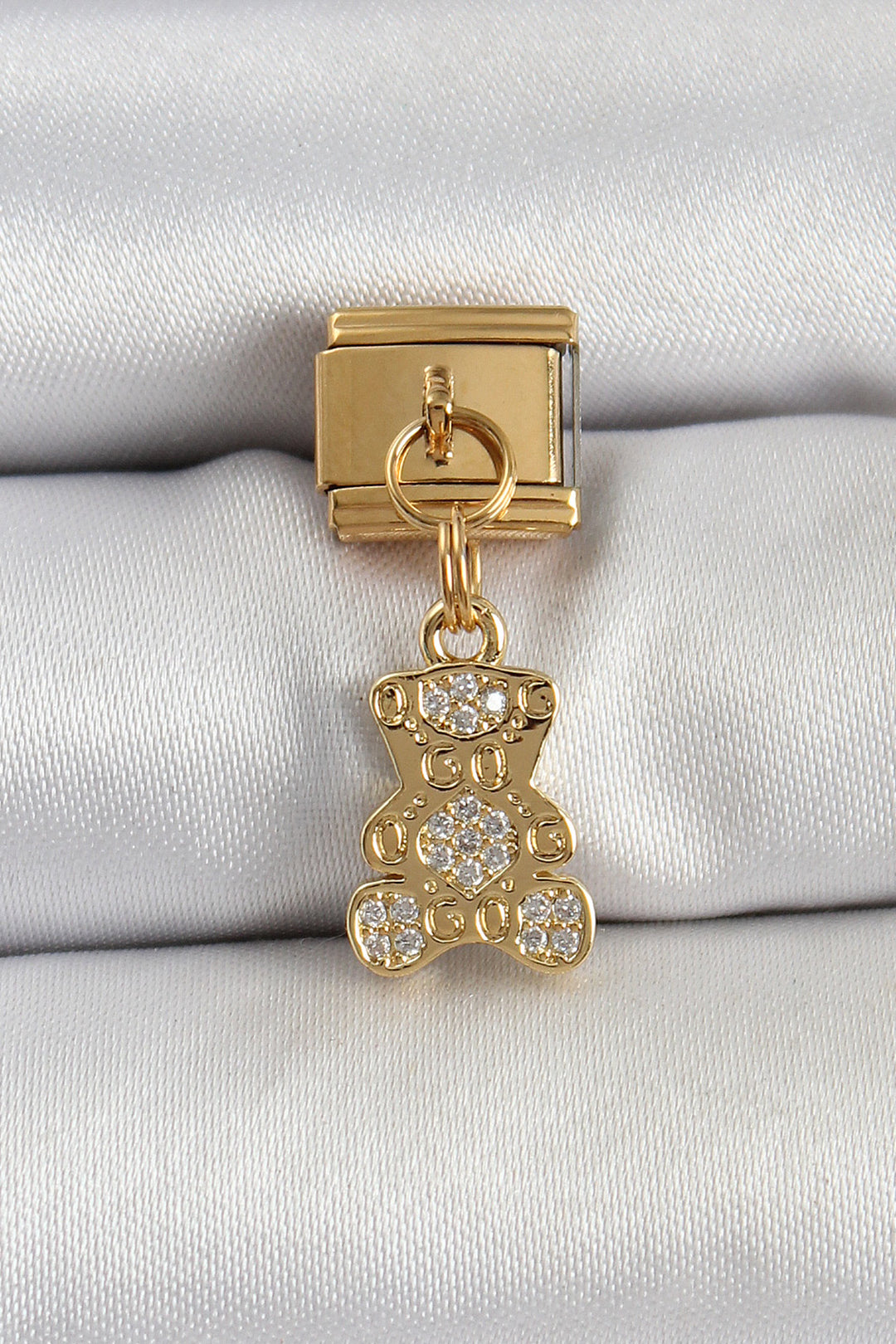 EBJ 316L Stainless Steel Dangling Bear Model Charm with Zircon Stone in Gold Color by Nomination - Derry