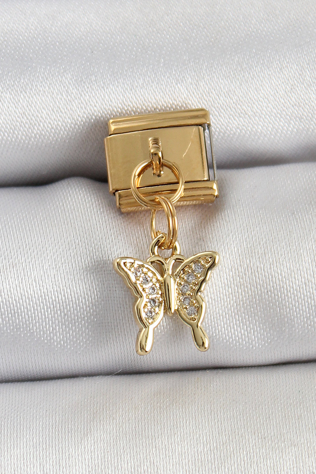 EBJ 316L Stainless Steel Dangling Butterfly Model Gold Color Nomination Charm with Zircon Stone - Monrovia