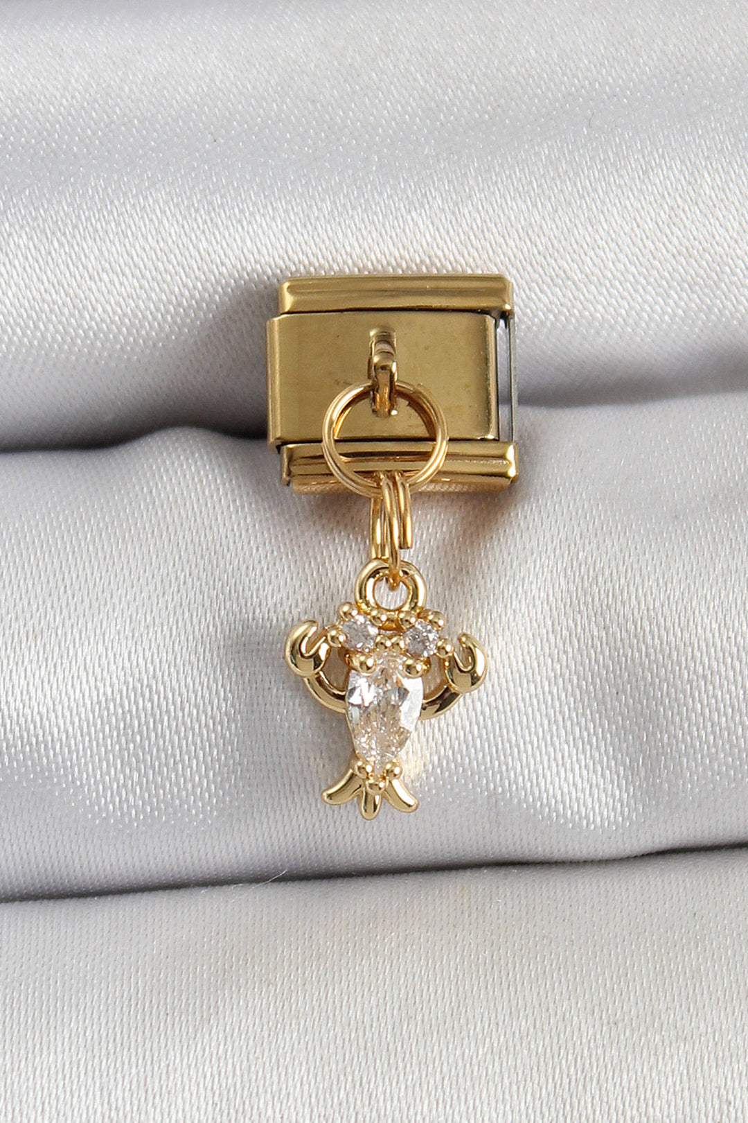 EBJ 316L Stainless Steel Dangling Crab Model Gold Color Nomination Charm with Zircon Stone - Welland