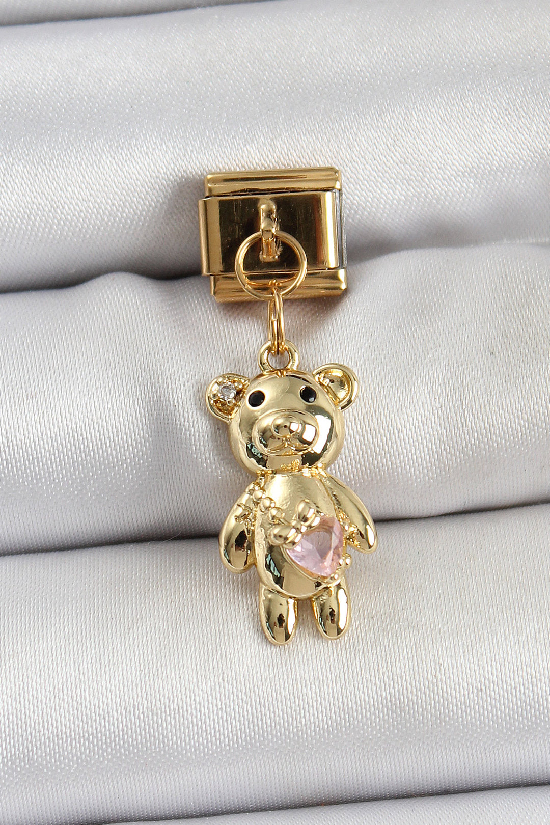 EBJ 316L Stainless Steel Dangling Bear Model Gold Color Nomination Charm with Zircon Stone - Evere
