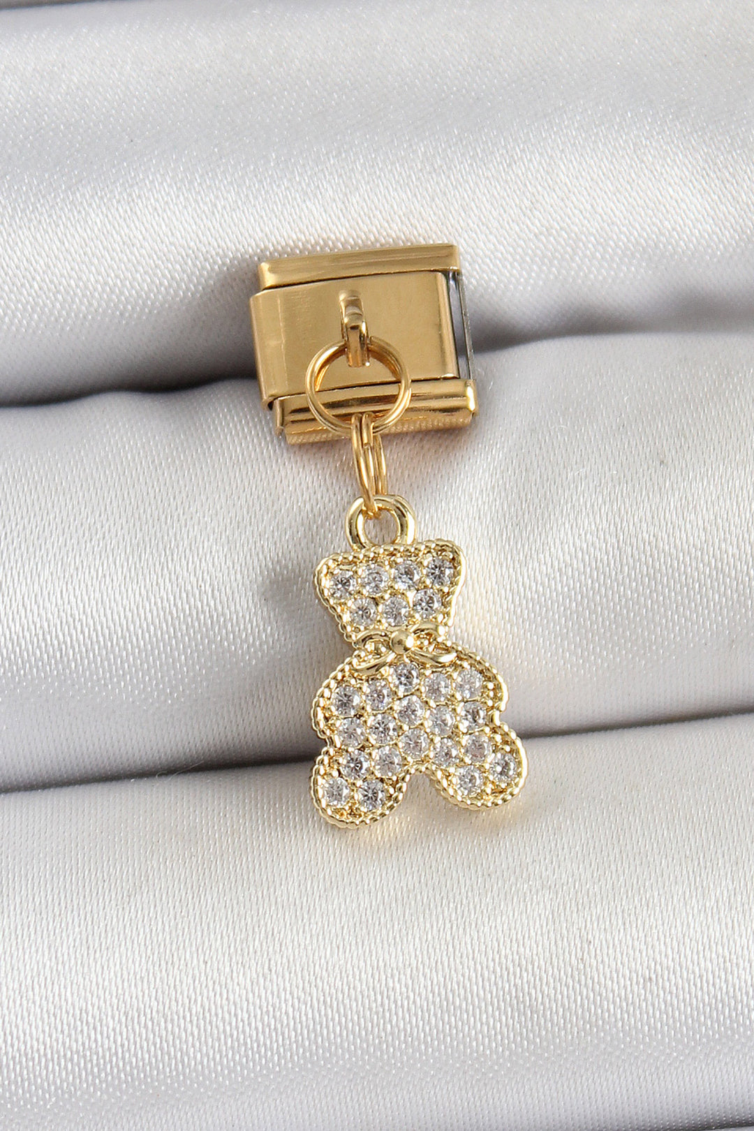 EBJ 316L Stainless Steel Dangling Bear Model Charm with Zircon Stone in Gold Color by Nomination - Willich
