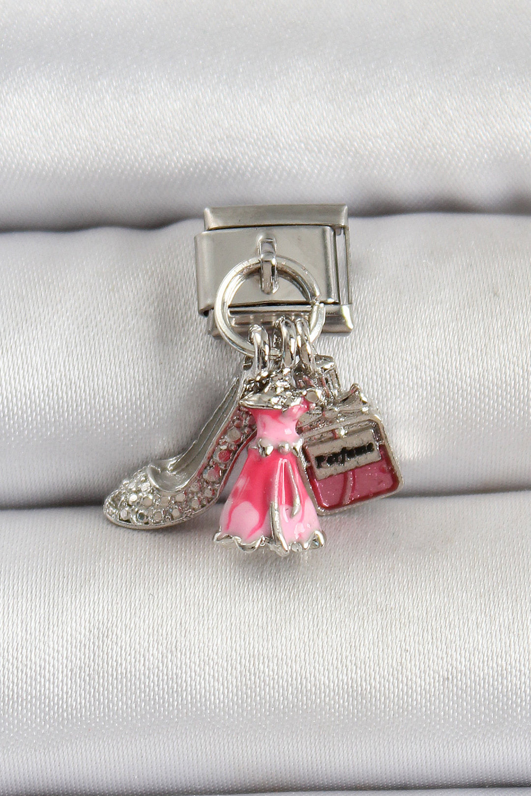 EBJ 316L Steel Silver Color Pink Dress Combination Model Nomination Charm - Berchem