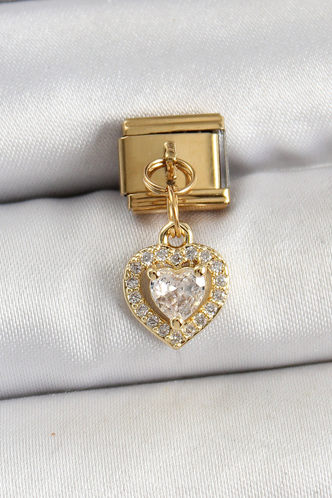 EBJ 316L Stainless Steel Dangling Heart Model Gold Color Nomination Charm with Zircon Stone - Carrollton