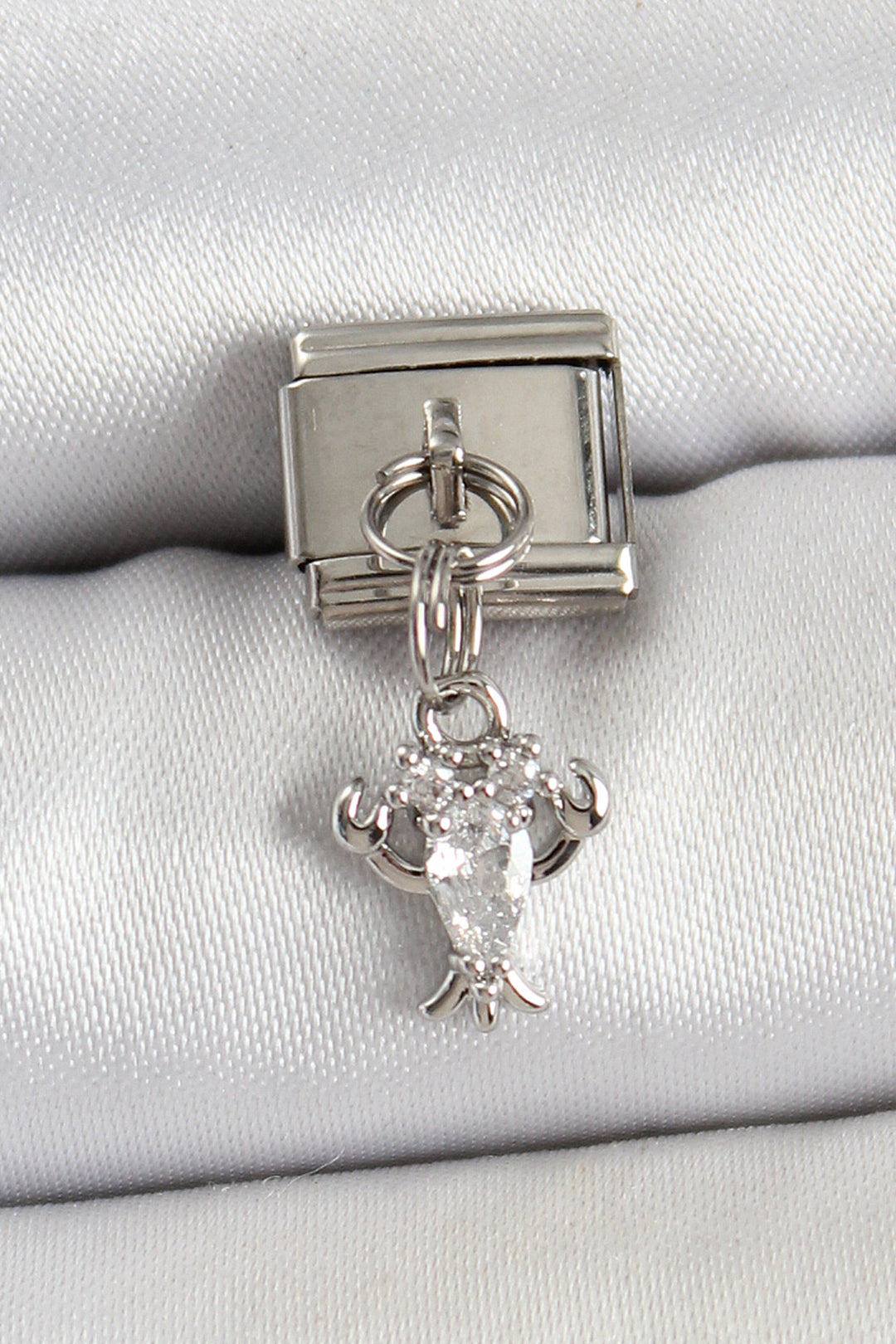 EBJ 316L Stainless Steel Dangling Crab Model Silver Color Nomination Charm with Zircon Stone - Yuba City