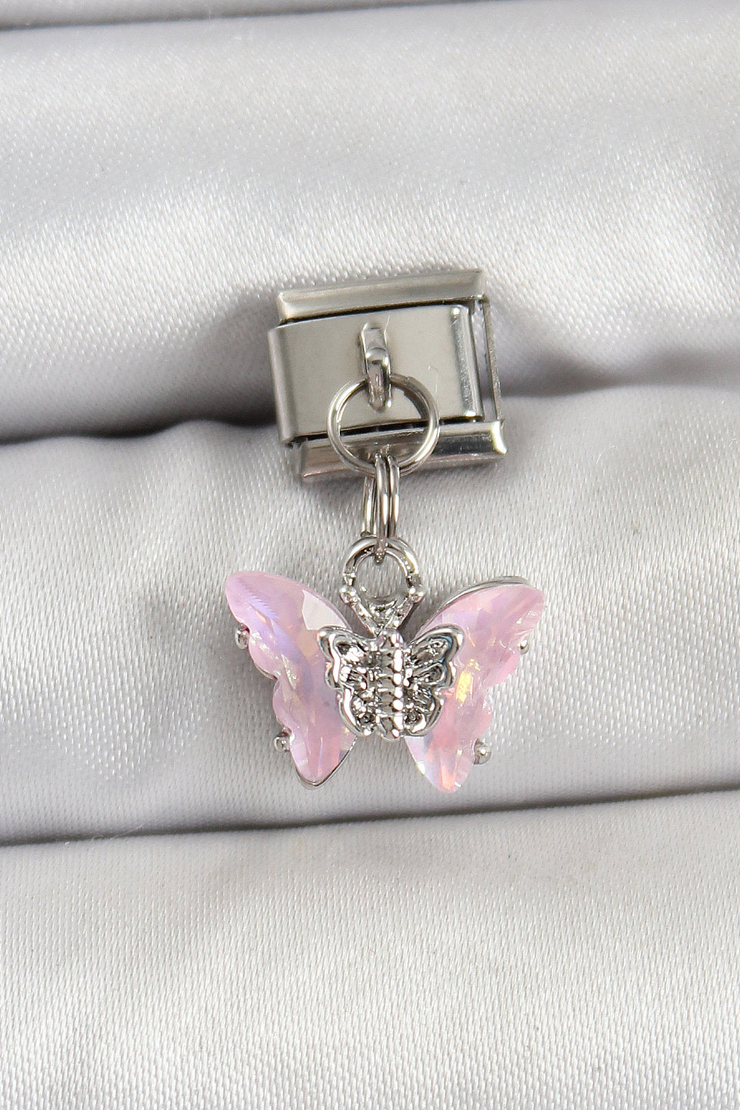 EBJ 316L Stainless Steel Dangling Butterfly Model Charm with Zircon Stone in Silver Color by Nomination - Yeovil