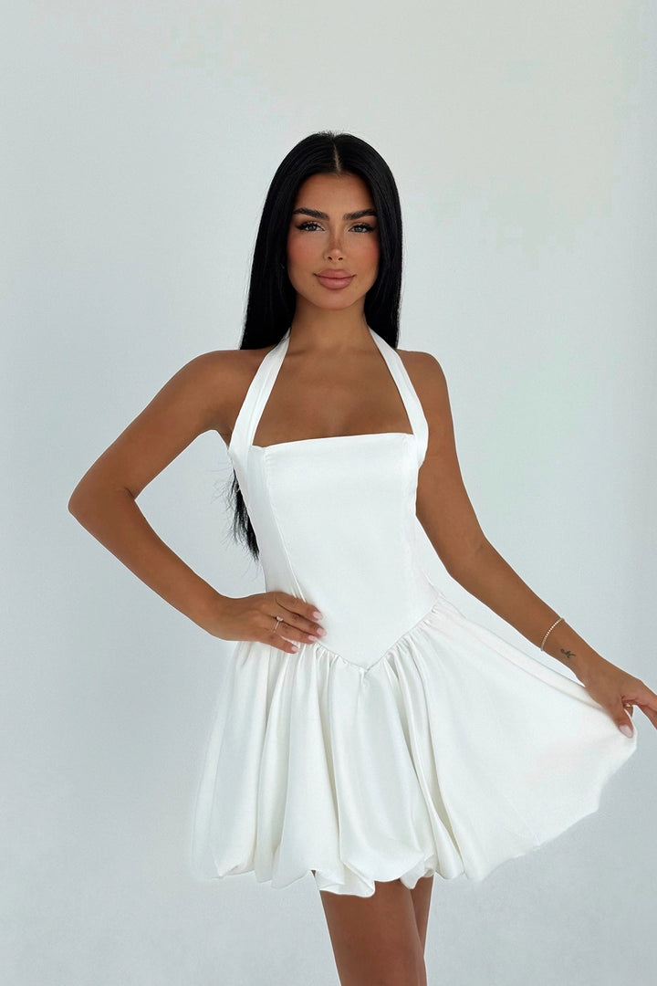 EYY Women White Estella Mini Balloon Hem Dress - Saint-Nazaire