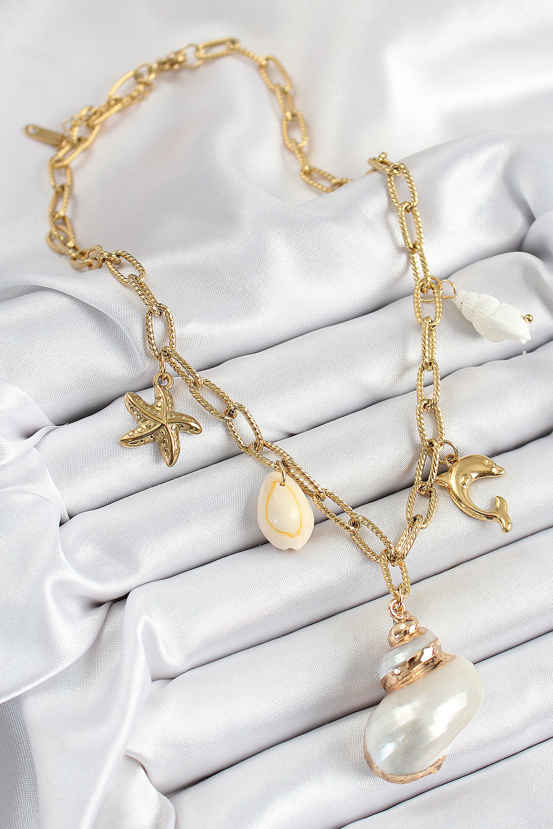 EBJ 316L Steel Gold Color Seashell and Star Concept Women's Necklace - Country Club