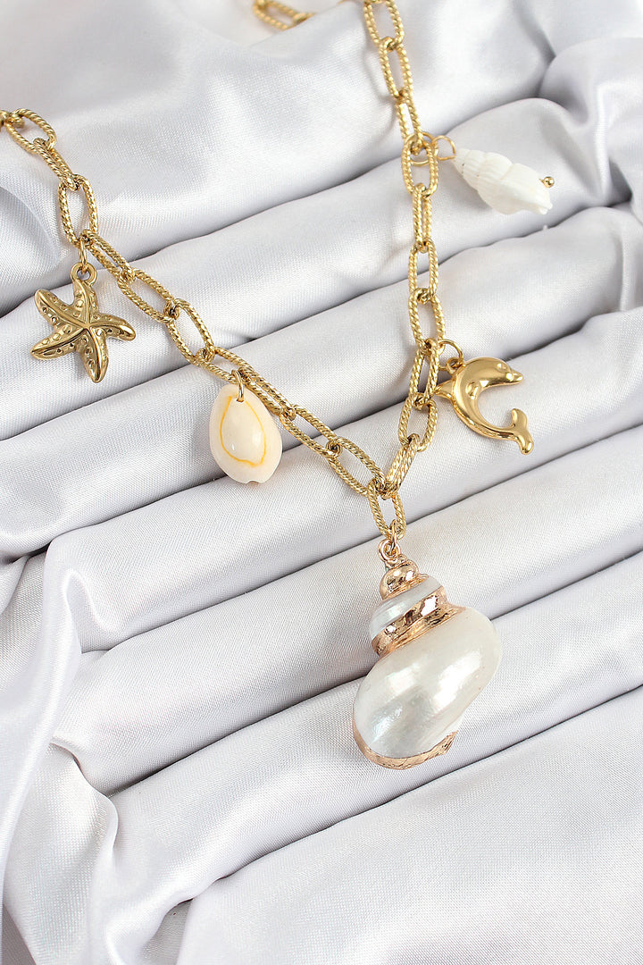 EBJ 316L Steel Gold Color Seashell and Star Concept Women's Necklace - Country Club