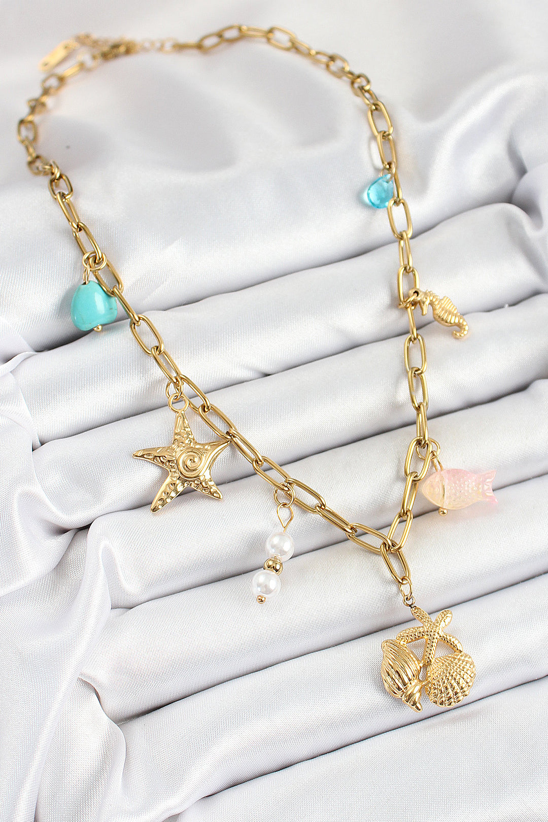 EBJ 316L Steel Gold Color Starfish and Seashell Concept Women's Necklace - Bad Oeynhausen