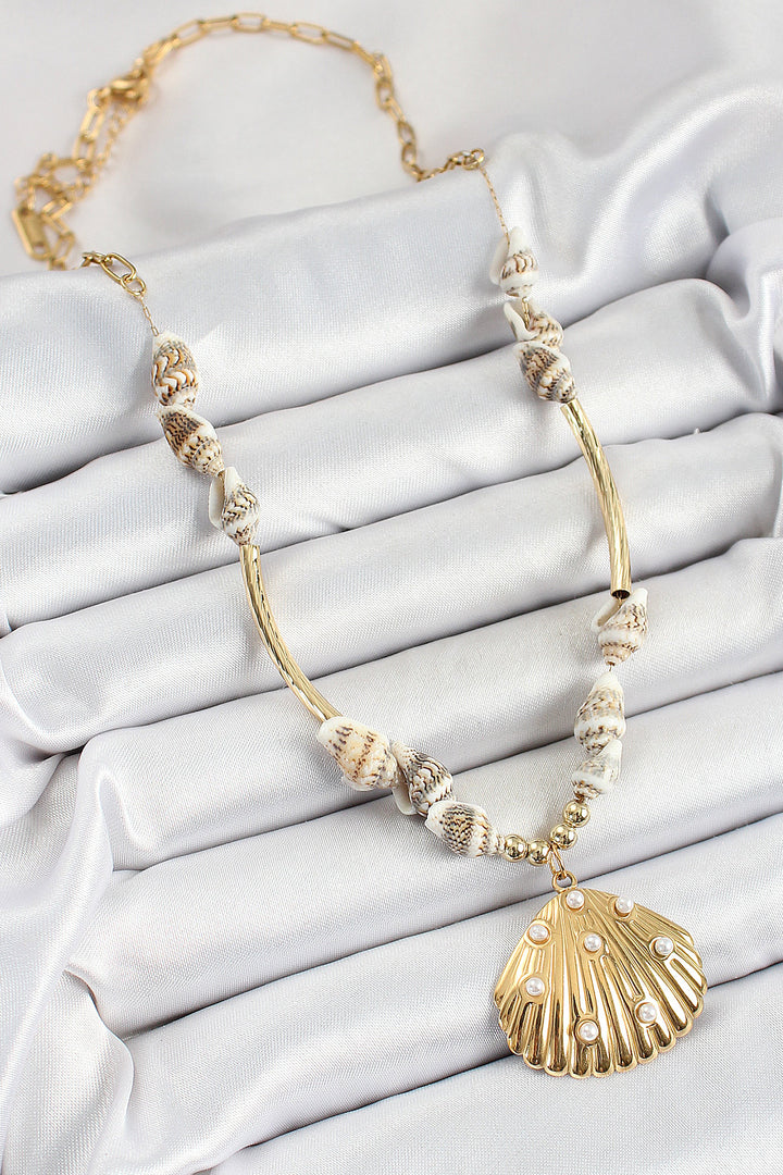 EBJ 316L Steel Gold Color Seashell Pattern Women's Necklace - Plant City