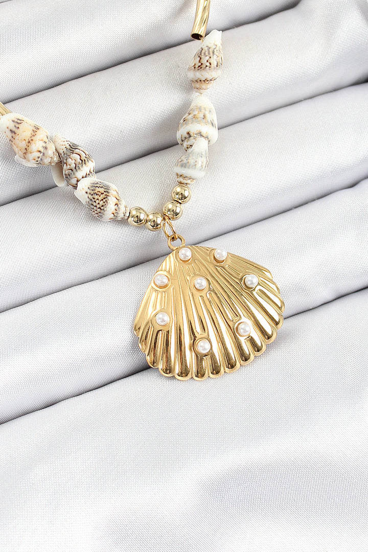 EBJ 316L Steel Gold Color Seashell Pattern Women's Necklace - Plant City
