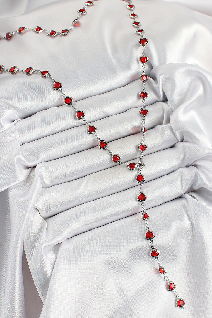 EBJ Rice Silver Color Red Zircon Stone Heart-shaped Y Women's Necklace - Ciudad de Atlixco