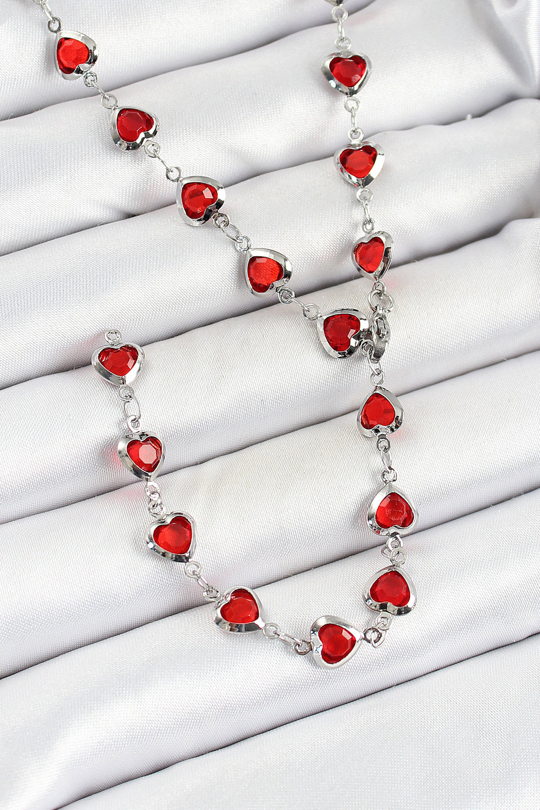 EBJ Rice Silver Color Red Zircon Stone Heart-shaped Y Women's Necklace - Ciudad de Atlixco