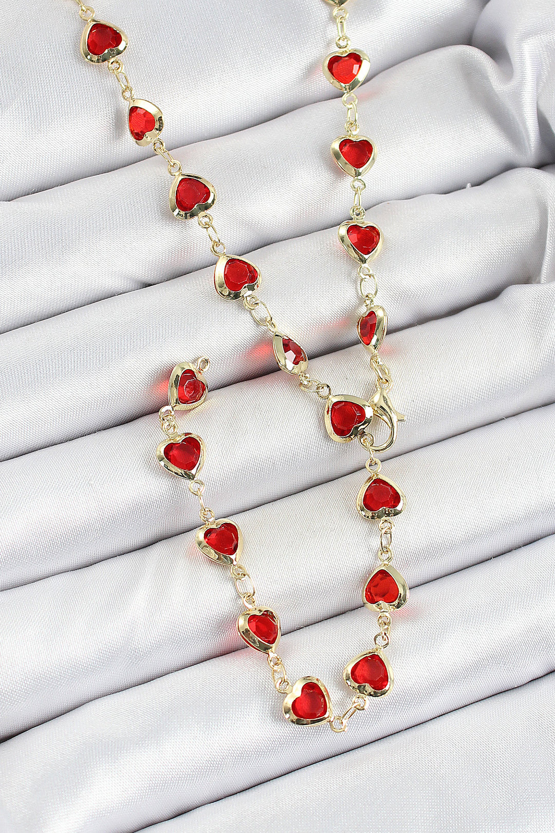 EBJ Rice Gold Color Red Zircon Stone Heart-shaped Y Women's Necklace - Holly Springs
