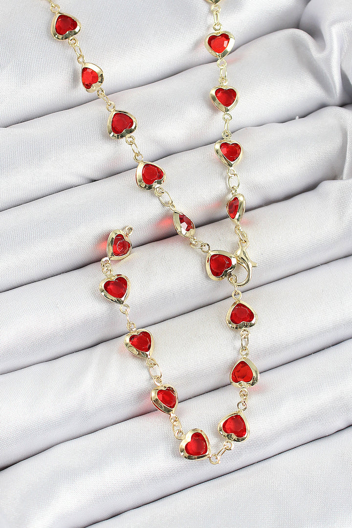 EBJ Rice Gold Color Red Zircon Stone Heart-shaped Y Women's Necklace - Holly Springs