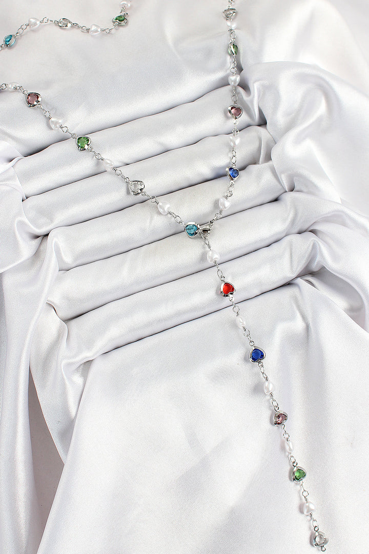 EBJ Rice Silver Color Pearl Zircon Stone Heart Y Women's Necklace - Trenton
