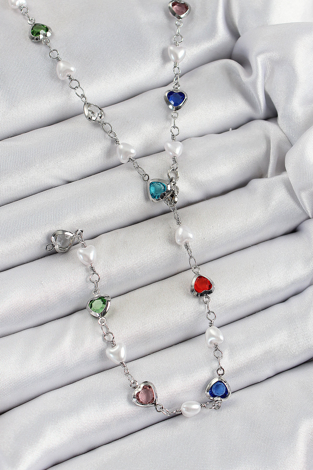 EBJ Rice Silver Color Pearl Zircon Stone Heart Y Women's Necklace - Trenton