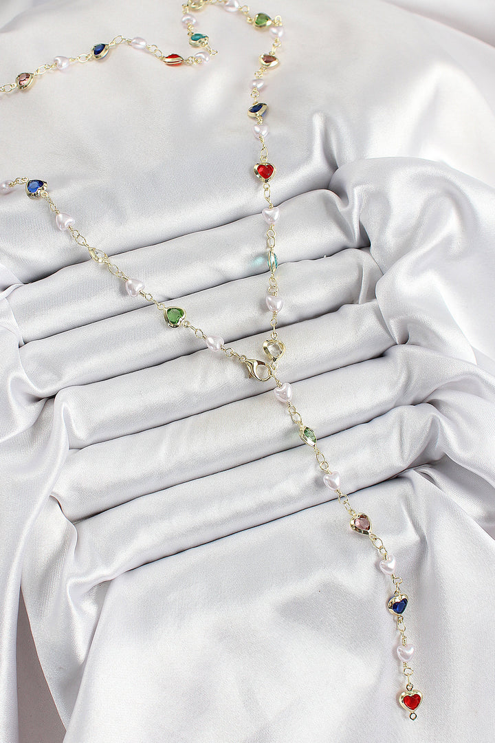 EBJ Rice Gold Color Pearl Zircon Stone Heart-shaped Y Women's Necklace - Casper