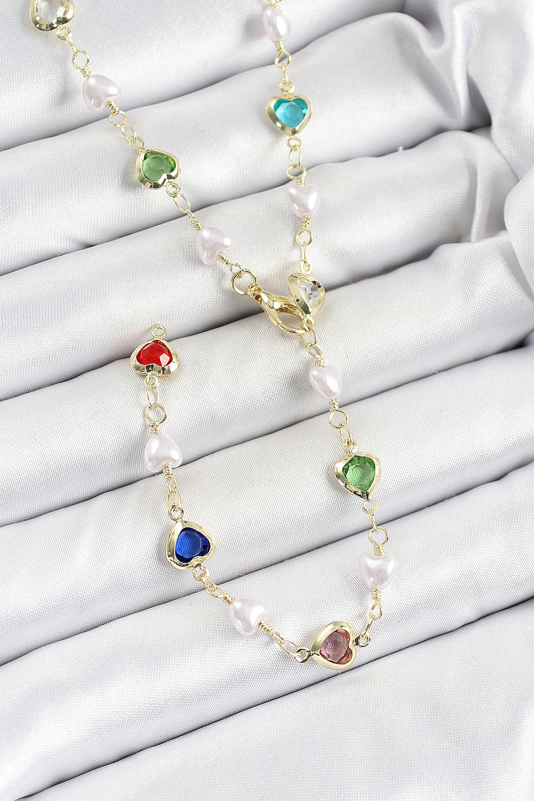EBJ Rice Gold Color Pearl Zircon Stone Heart-shaped Y Women's Necklace - Casper