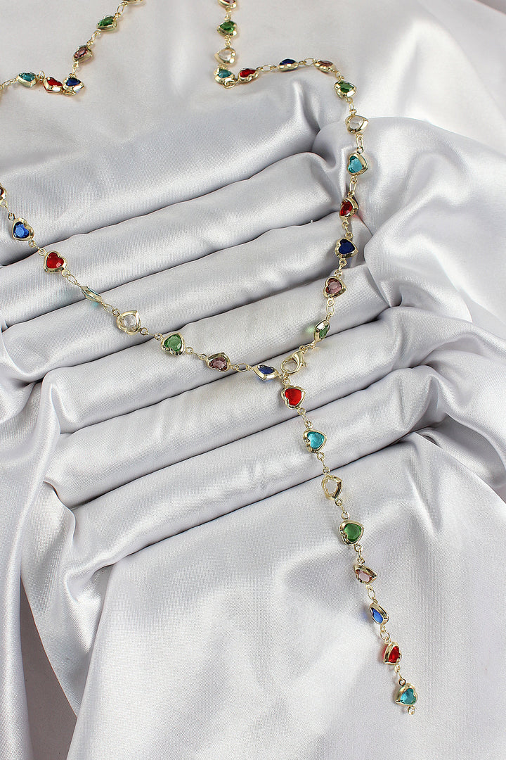 EBJ Rice Gold Color Mixed Color Zircon Stone Heart-shaped Y Women's Necklace - Ciudad Victoria