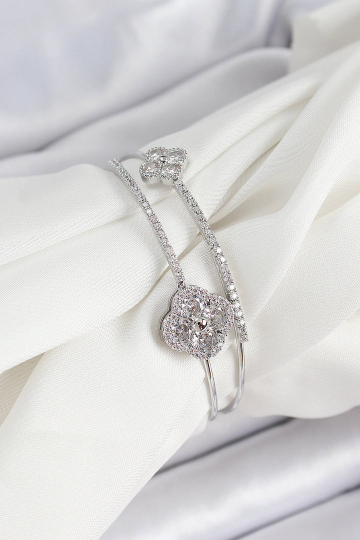 EBJ Rice Silver Color Clover Model 2-Piece Women's Bracelet with Zircon Stone - Gummersbach