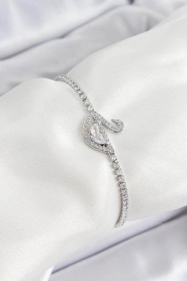 EBJ Rice Silver Color Swan Model Women's Bracelet with Zircon Stone - Minsk