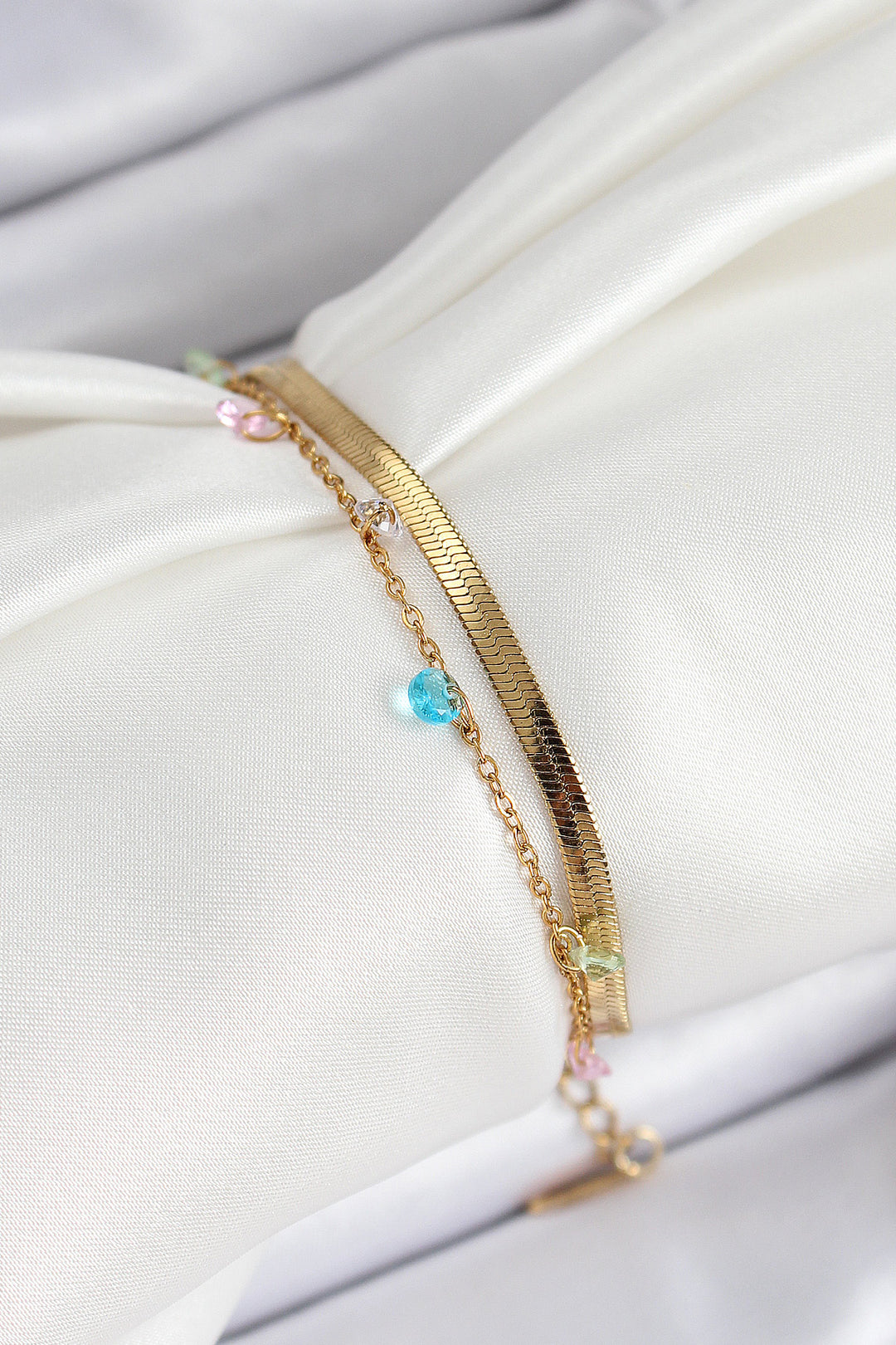 EBJ 316L Steel Gold Color Mixed Color Crystal Stone 2-Piece Women's Bracelet - San Juan del Río