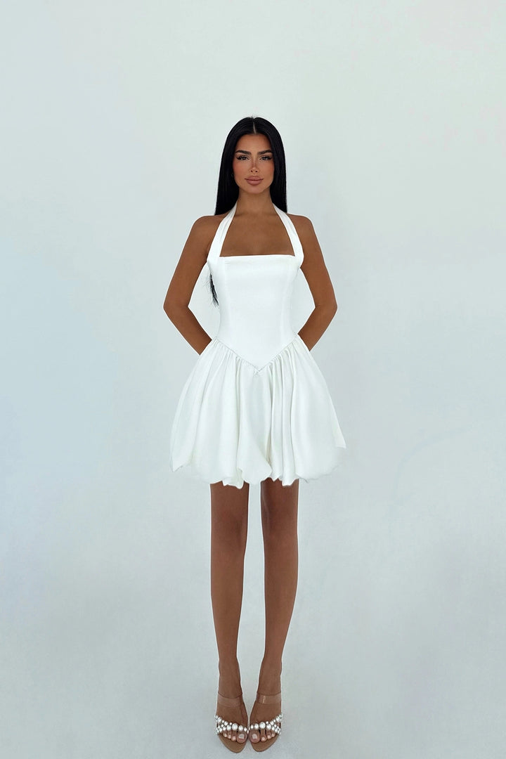 EYY Women White Estella Mini Balloon Hem Dress - Saint-Nazaire