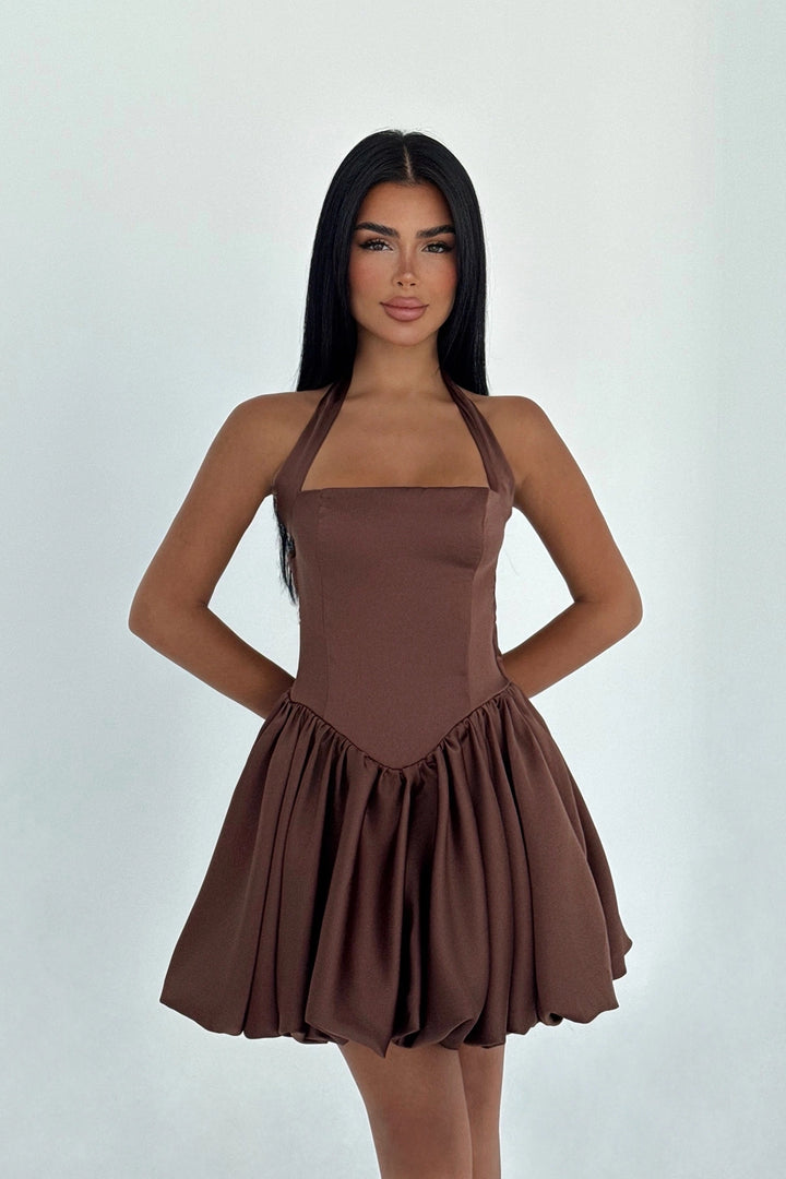 EYY Women Kahverengi Estella Mini Balon Etek Elbise - Wuppertal