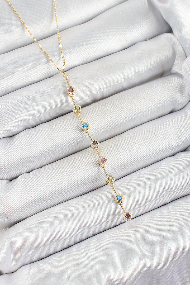 EBJ Y Model Gold Color Women's Necklace with Rice Colored Zircon Stone - Joliette