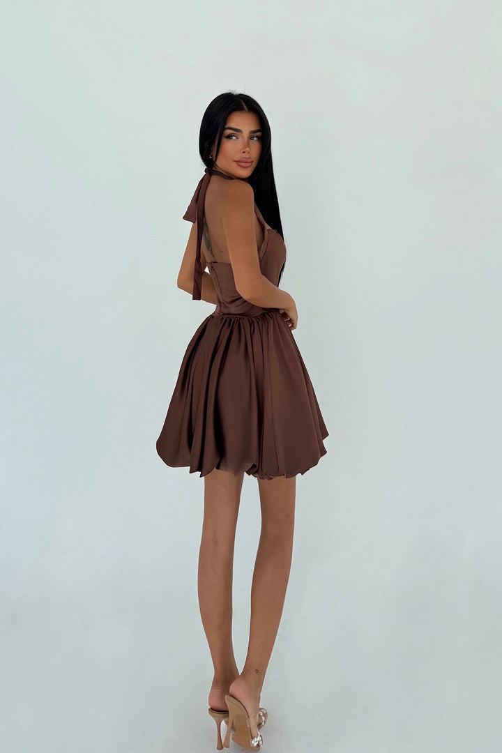 EYY Women Kahverengi Estella Mini Balon Etek Elbise - Wuppertal