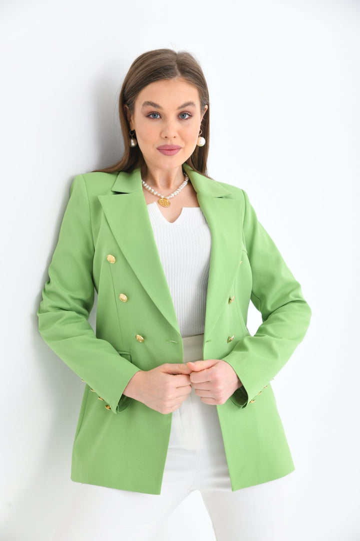 NDL Women Buttoned Sleeve Blazer Women's Jacket Pistachio Green - Hickory