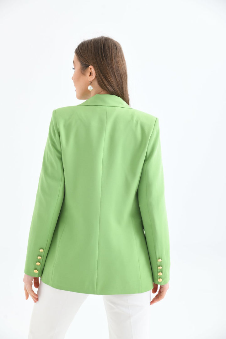 NDL Women Buttoned Sleeve Blazer Women's Jacket Pistachio Green - Hickory